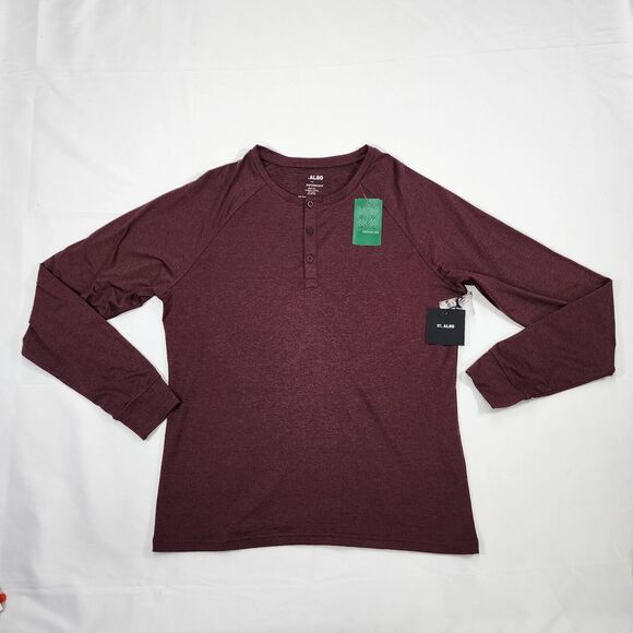 NWT 01.Algo Men's Henley Brandon Performance Burgundy Shirt Long Sleeve Size M - Picture 1 of 9